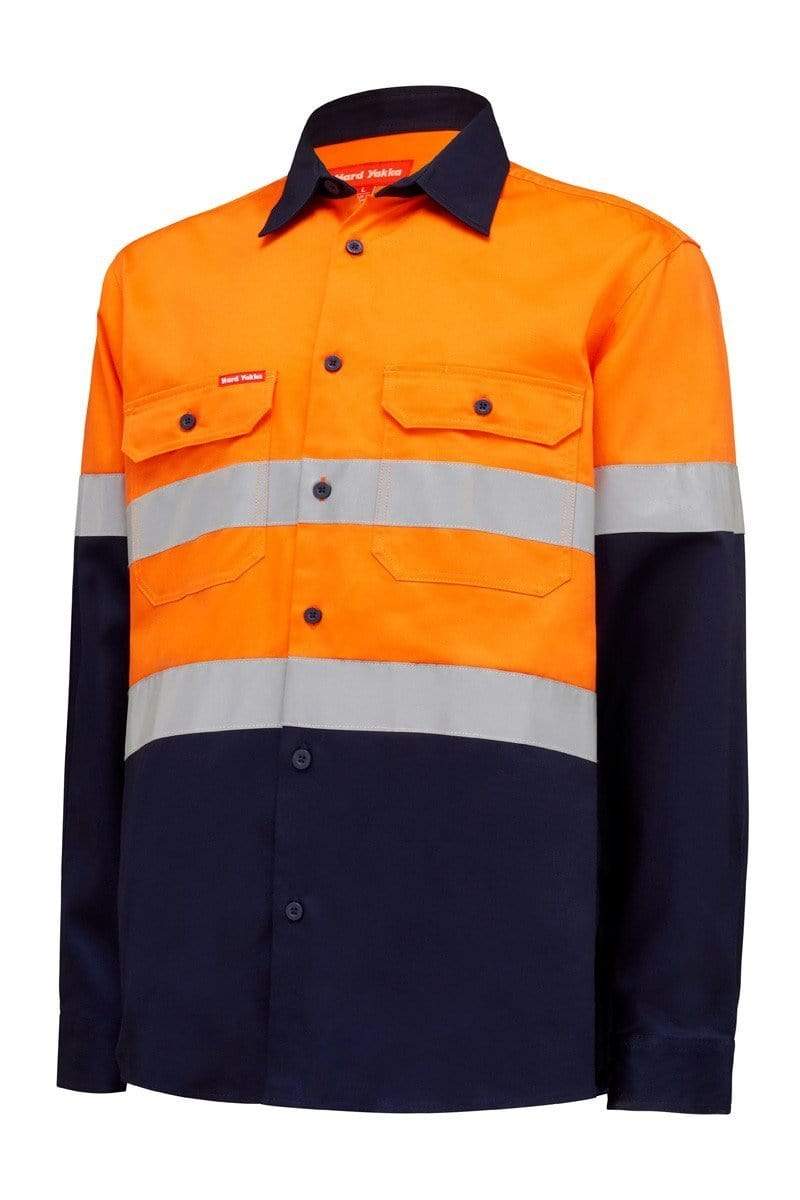 Hard Yakka Long Sleeve Hi Vis Taped Shirt Y04610 Work Wear Hard Yakka Orange/Navy (ONA) S 